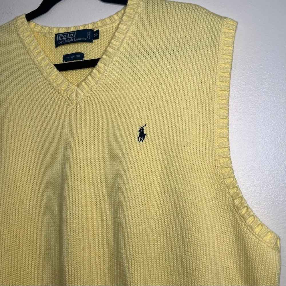 Polo Ralph Lauren Sweater Vest XL Yellow Knit 100% Cotton V-Neck Pullover preppy - Picture 2 of 4